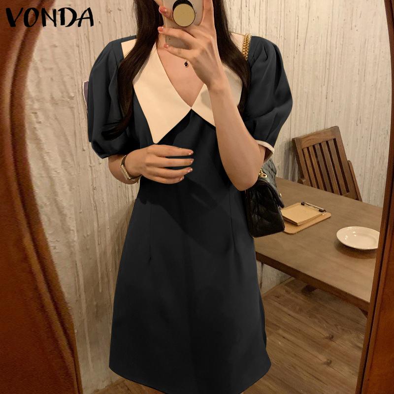 VONDA Летнее женское короткое платье с пышными рукавами цвета ...