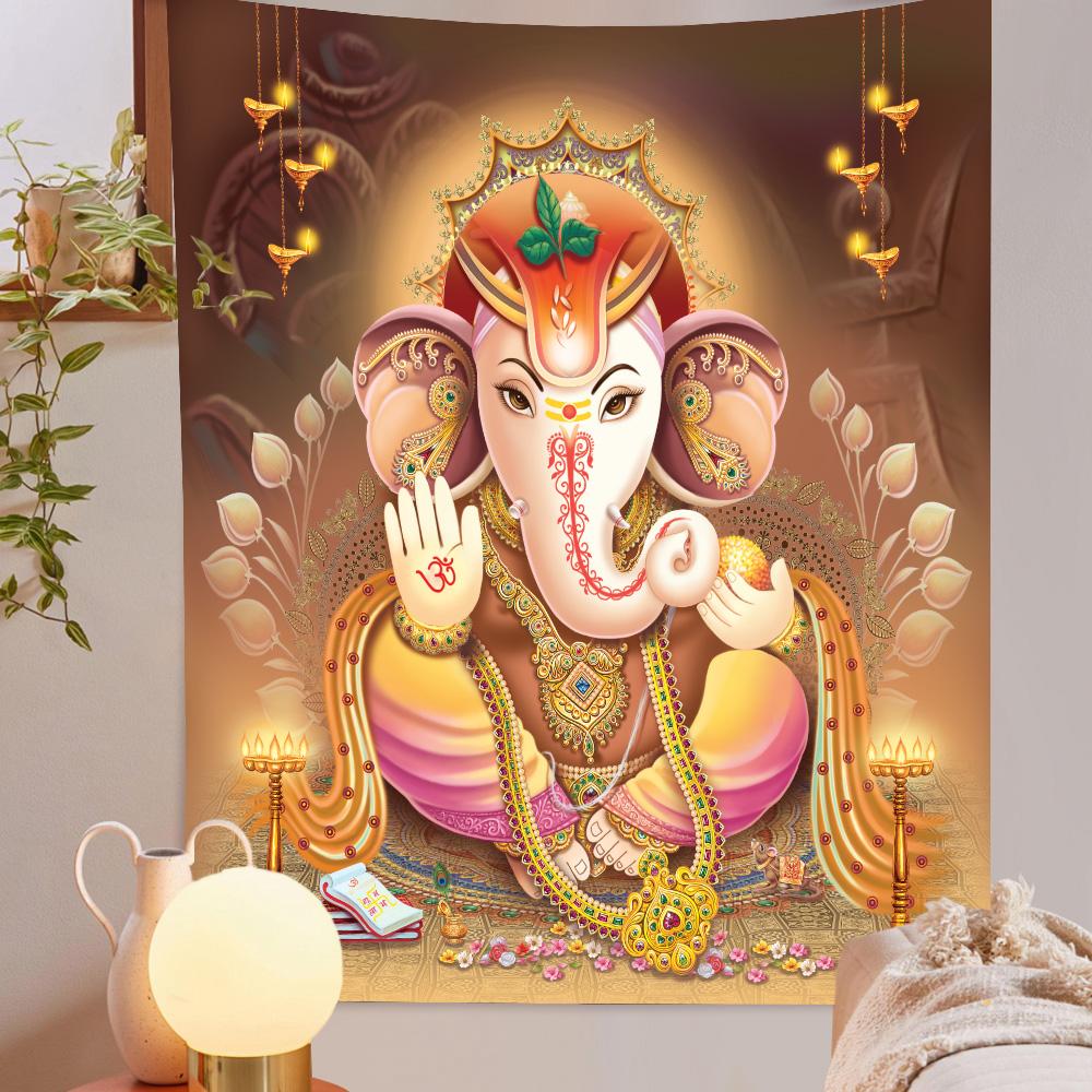 Dieu Ganesha Tapestry Esotericism Colorful Elephant Wall Hanging for Religious Ceremony Hindus for Home Living Room Decoration