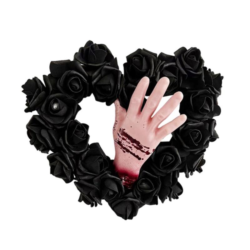 

Венок ужасов на Хэллоуин, украшение на дверь, черный венок, венок ведьмы