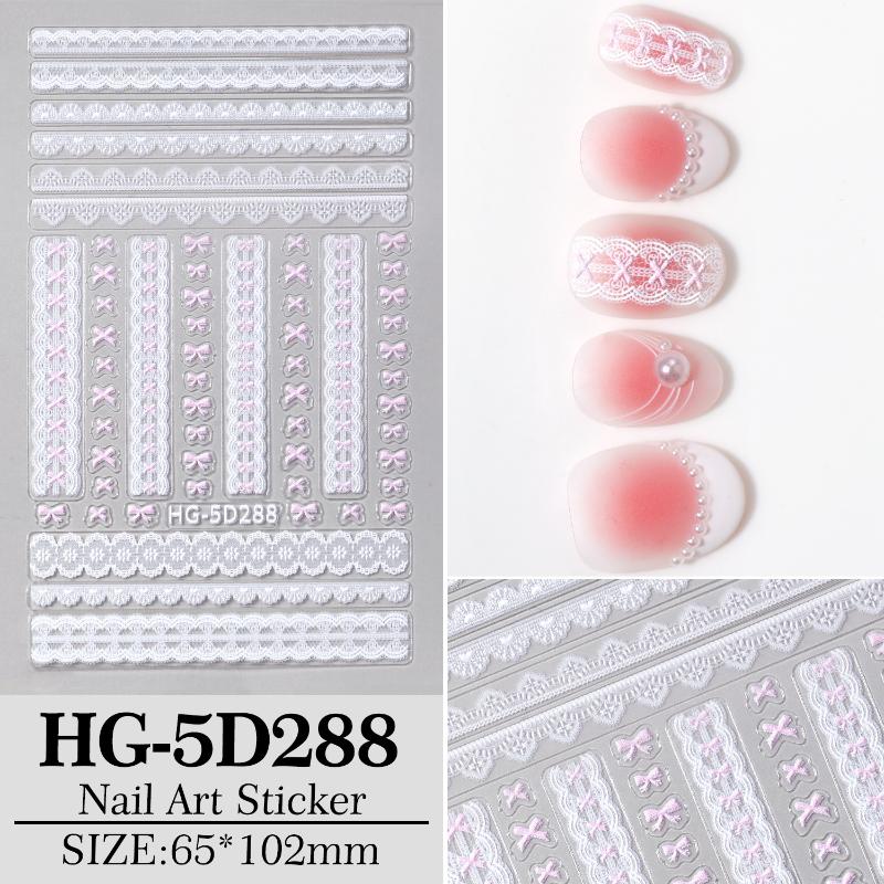 1/3Pcs Bow Lace Nail Stickers With Sweet Hearts Self Adhesive Nail Art Stickers Decals Japanese Winter Knit Lace Decoration