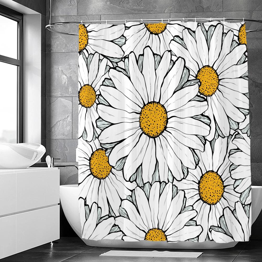 3D Printed Fabric Shower Curtains Fresh Flowers Plant Bath Screens Waterproof Bathroom Decor with 12 Hooks Shower Curtain