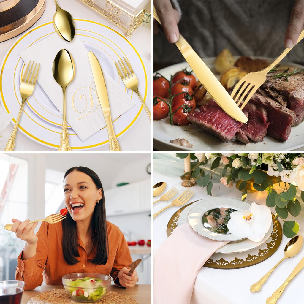 20 Pcs Vintage Silverware Set for 4 Stainless Steel Utensil Set Including Fork Spoon Picnic Travelling Ultralight Dinnerware