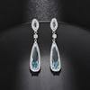 Luxury Blue Teardrop Cubic Zirconia Drop Earrings Silver Plated Long Dangle Earrings for Women Bridal Wedding Party