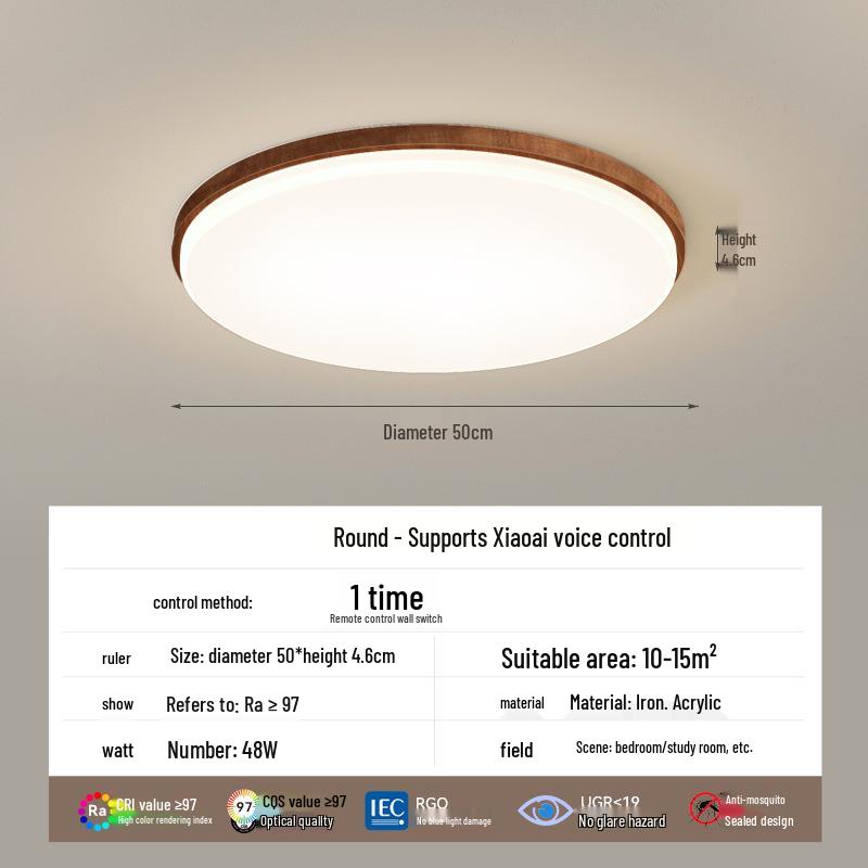 Full Spectrum Eye Protection Japanese-Style Wood Grain Ceiling Lamp for Living Room & Bedroom