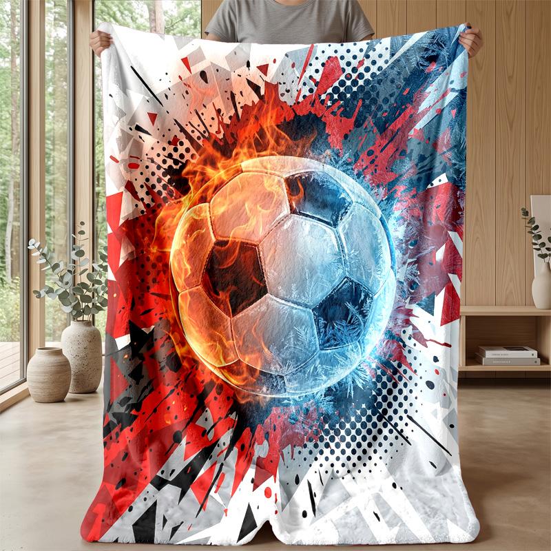 Flaming Soccer Ball Art 1 Theme Blanket Lightweight Warm Flannel Blanket Decorative Throw Blanket for Home Decoration