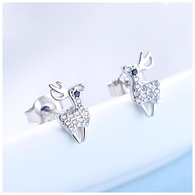 

Diamond-Studded Elk Earrings for Women: Copper-Plated Silver Zircon Reindeer Studs ER266 медный