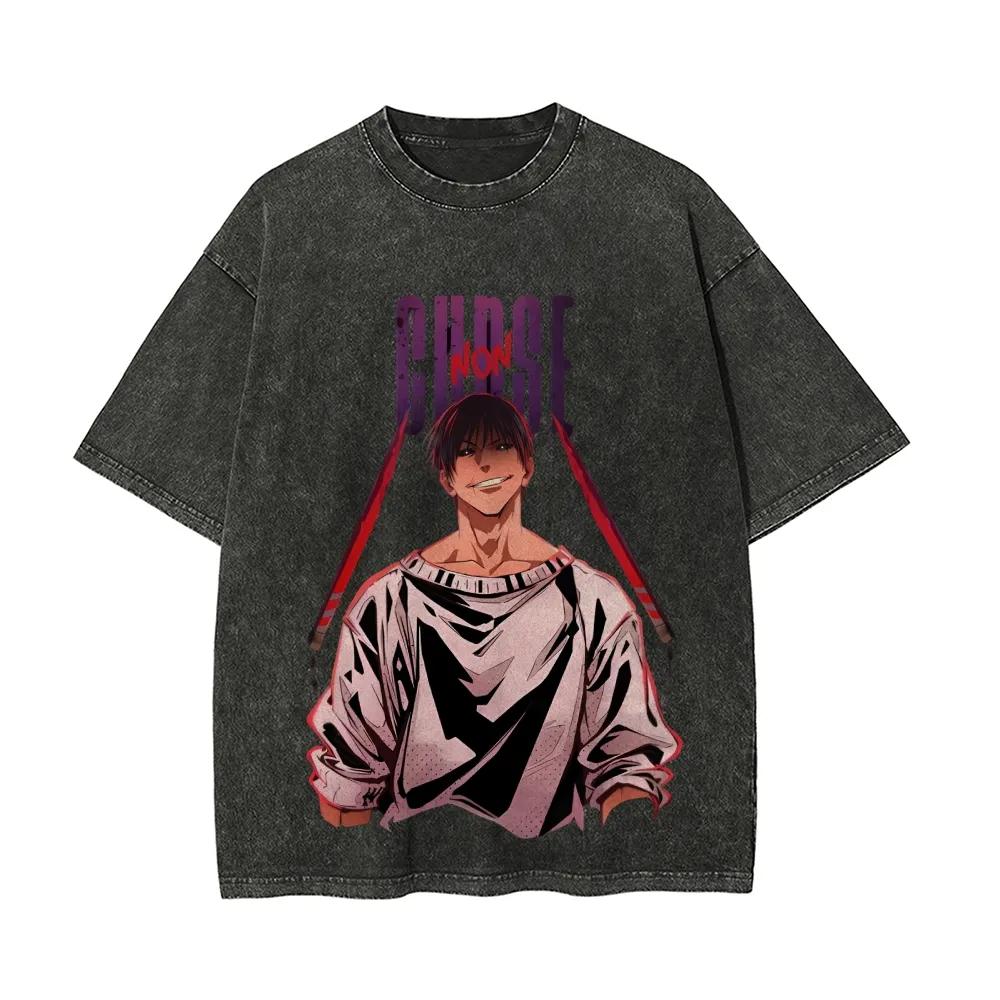 

Toji Fushiguro T-shirt Jujutsu Kaisen Sorcerer Killer Tee Vintage Washed Oversized Retro Anime Harajuku Streetwear Men Clothing M