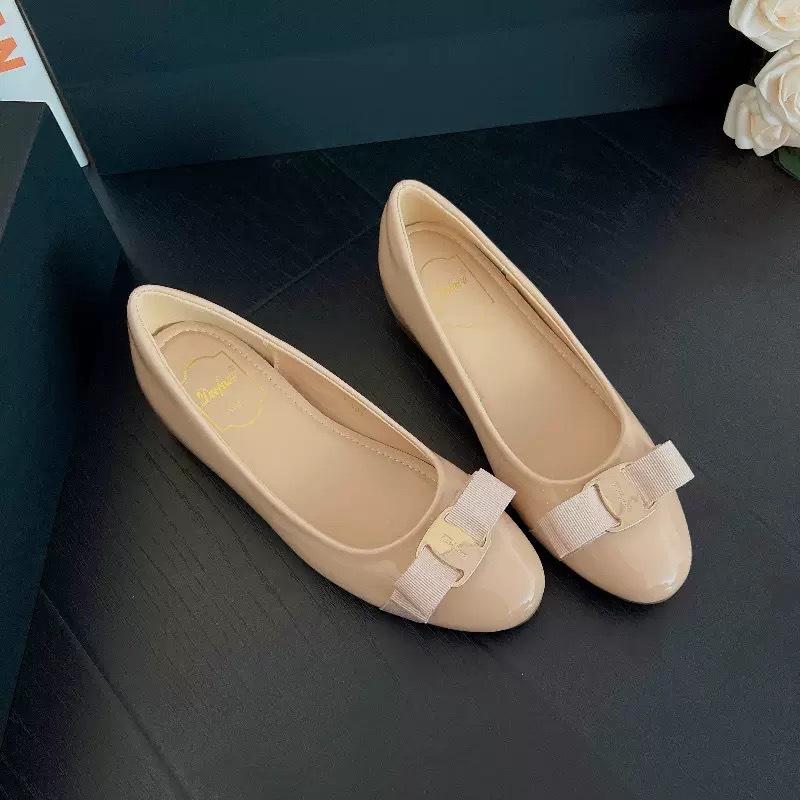 

Су Иньинь тот же стиль~ CBD женская элита~ классический бант с легким вырезом лодочкой и толстым каблуком балетки женские туфли на плоской подошве 34