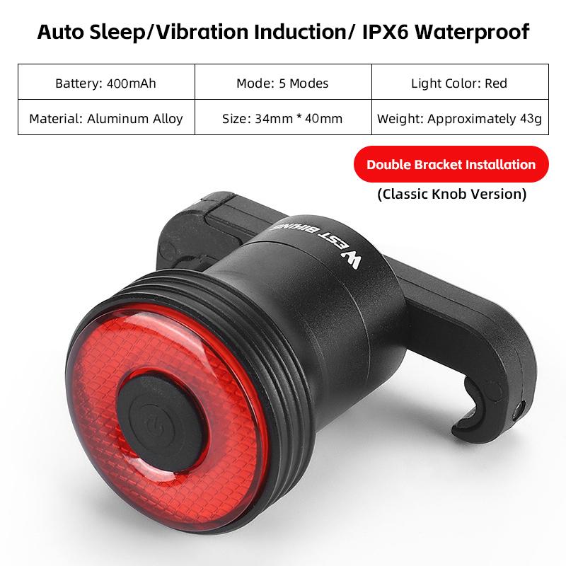 WEST BIKING Bicycle Rear Light Intelligent Brake Sensing Taillights High Visibility Type-C Rechargeable Bike LED Rear Light2