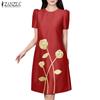 ZANZEA Women Casual Round Neck Summer Short Sleeve Print Dress