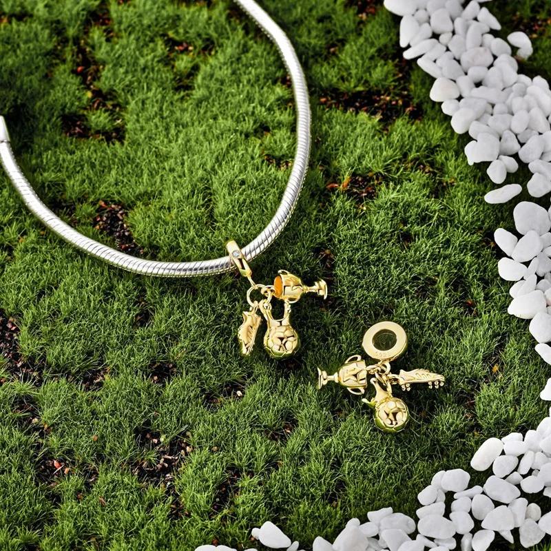 Authentic Original Copper Metal Gold Football Trophy Pendant Bead Component Necklace Star Lantern Woman's Bead Component Compatible With Bracelet