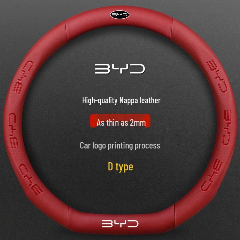 BYD Song PLUS Steering Wheel Cover for Han EV, Tang/Yuan Pro, Dolphin, Seagull, Qin - Genuine Leather