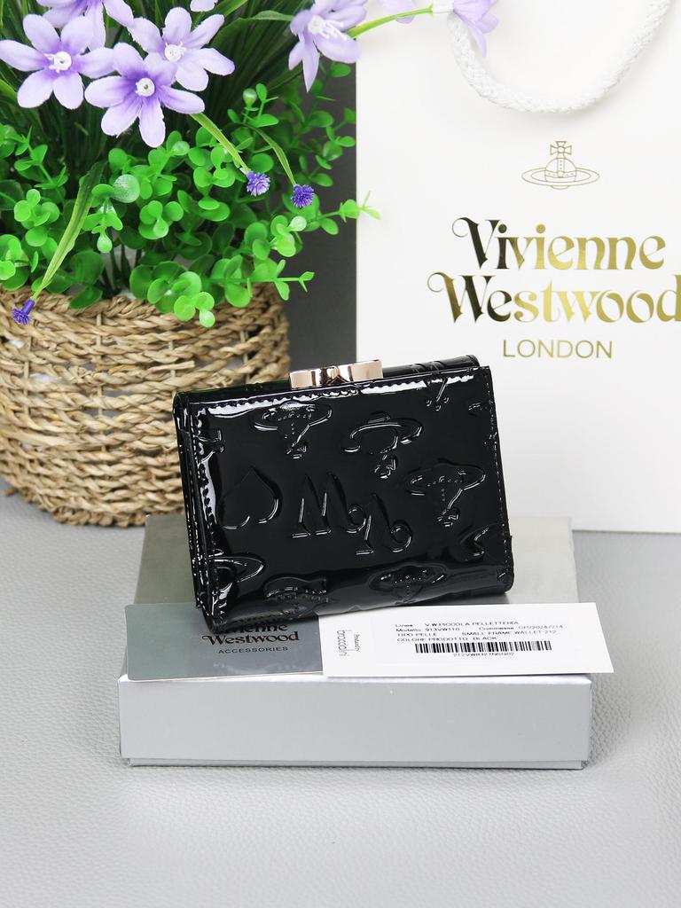 Portefeuille pliant triple pour femme 2025: Cuir Véritable de Vachette, Westwood, Design Embossé Cœur