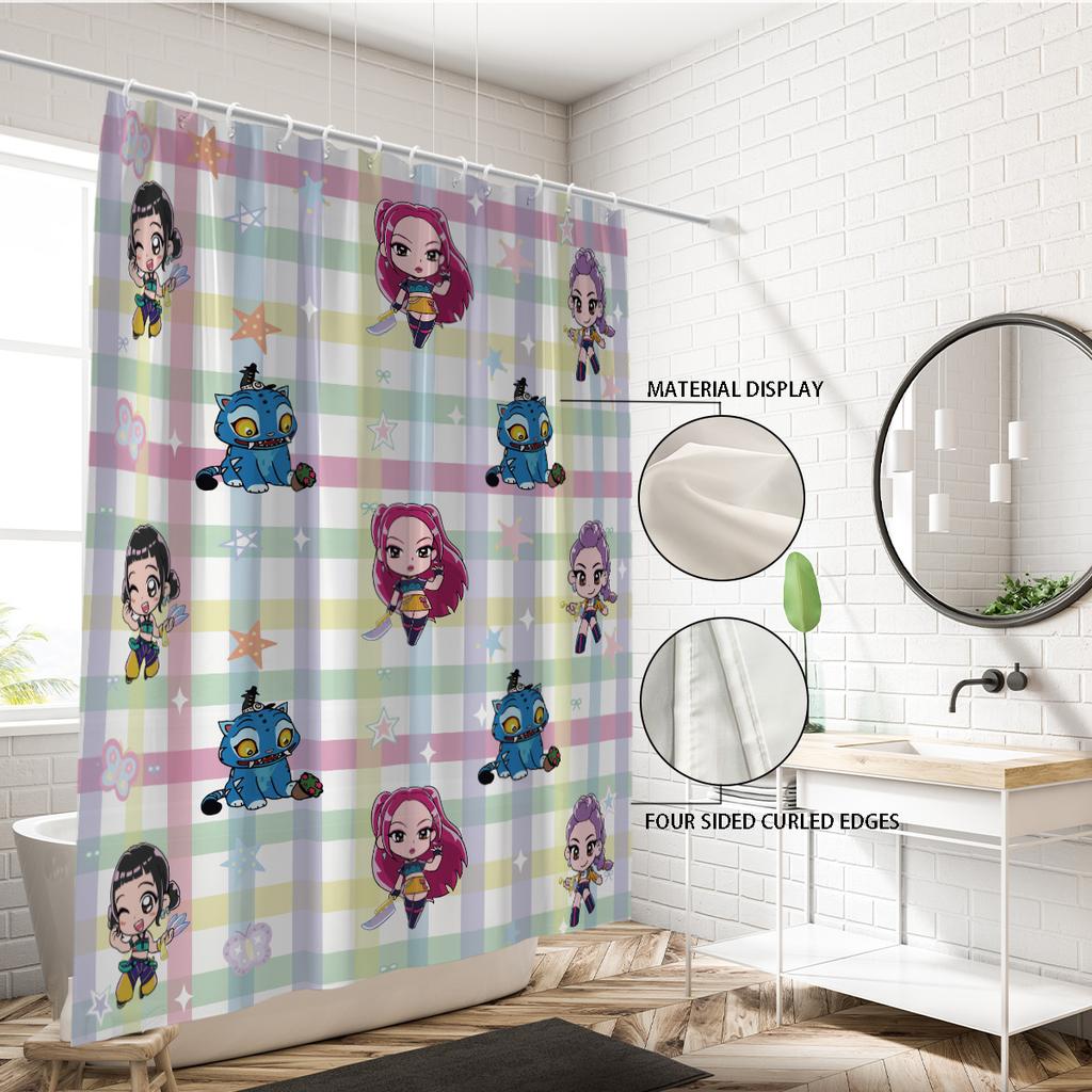 1pc K-Pop Demon Hunters Print Waterproof Shower Bathroom Partition Privacy Hanging Curtain with 12 Hooks Easy Installation