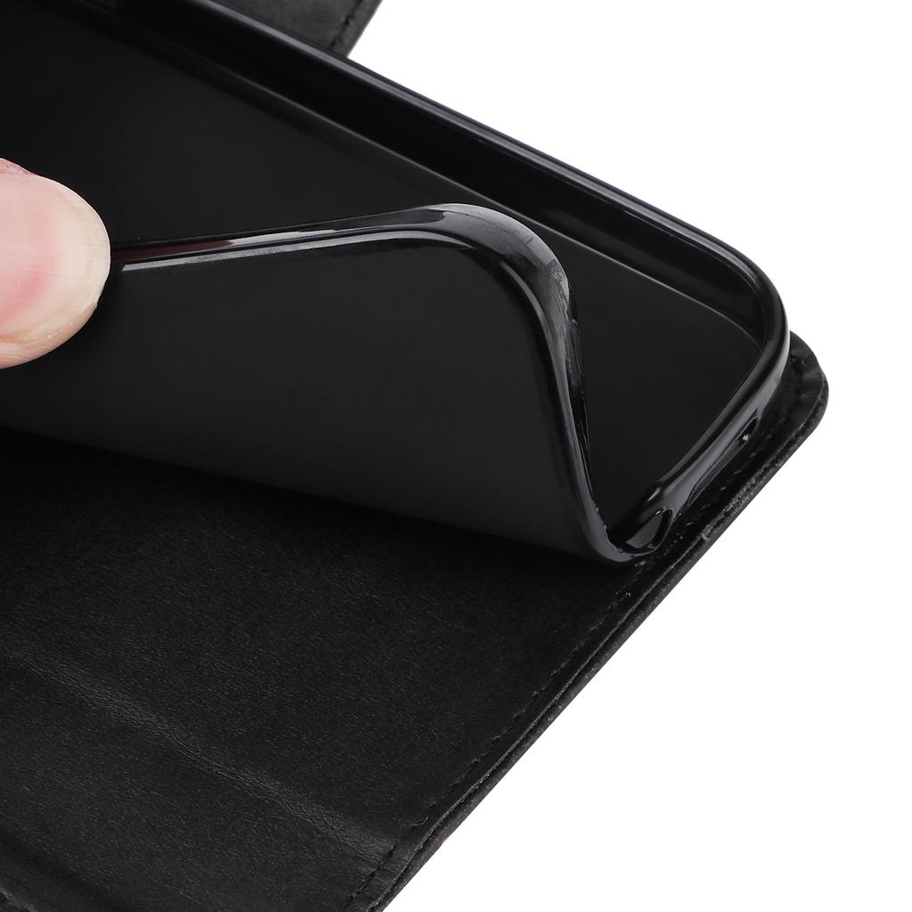 For iPhone 15 Anti-Scratch PU Leather Wallet Phone Case Calf Texture Flip Stand Cover