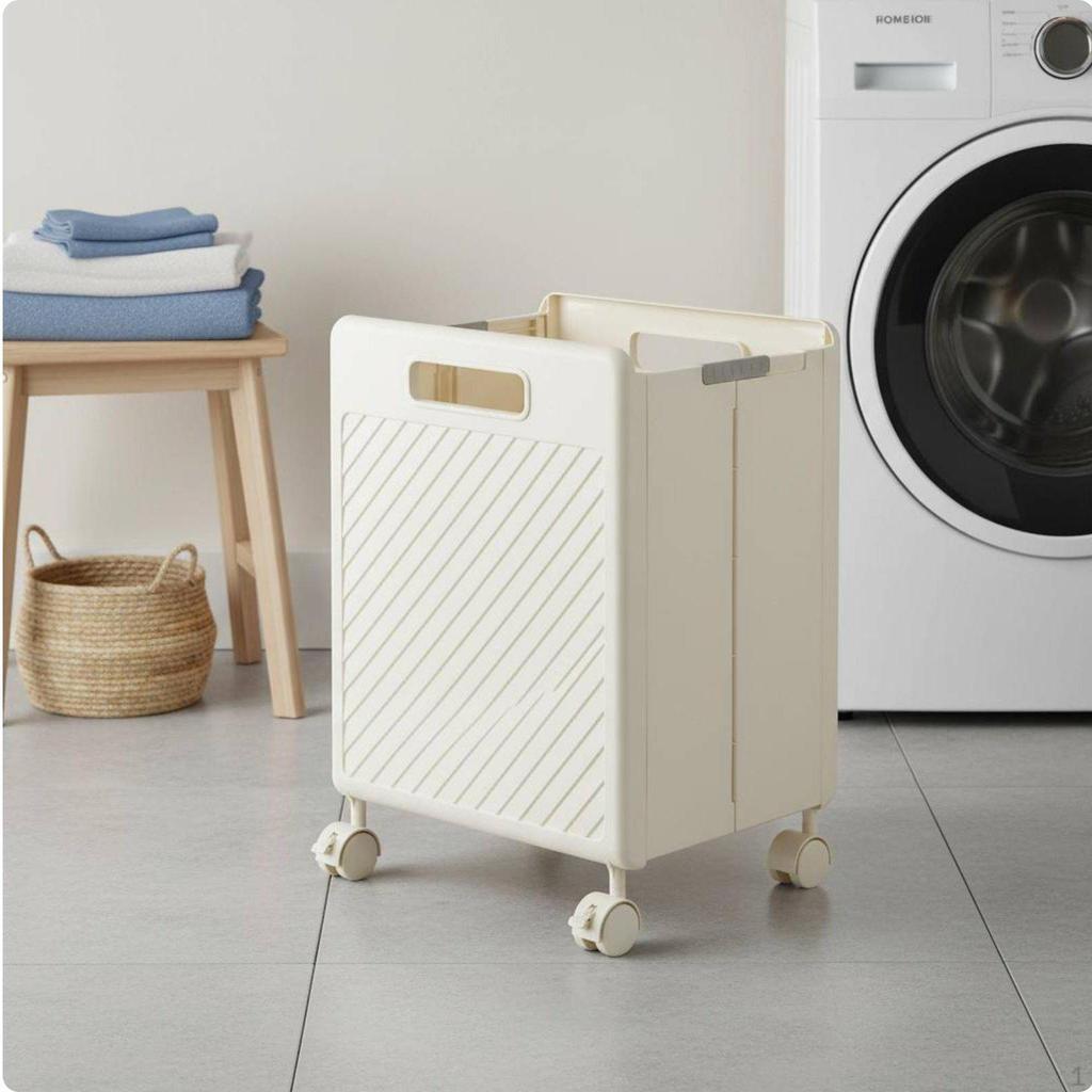 Foldable Laundry Basket with Wheels Large Capacity Rolling Cart Space Saving Household