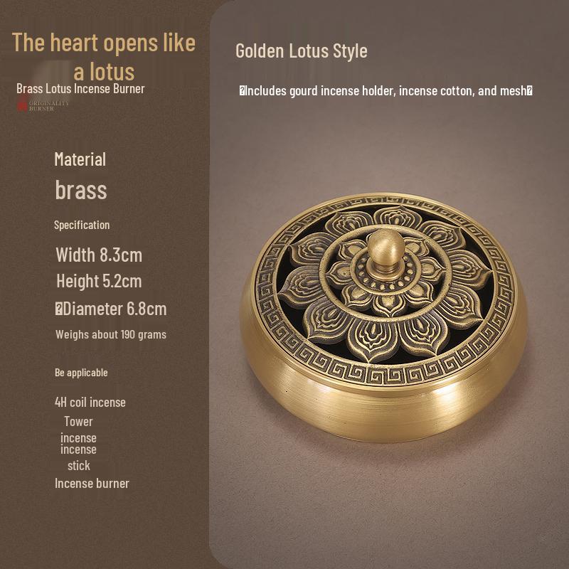 Pure Copper Incense Burner: Indoor Household Use for Agarwood & Sandalwood Fumigation, Includes Tray and Incense Seal.