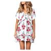 Fashion Women V-neck Printed Short Sleeve Dress Fresh Girly Style Dress