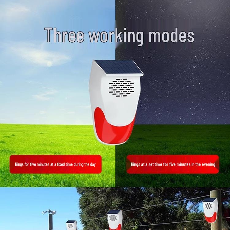 Solar-Powered Animal Repellent with Dog Bark Sound & Light for Cornfields and Farms Loud Timer: 24 Hour Day/Night Cycle, Recordable