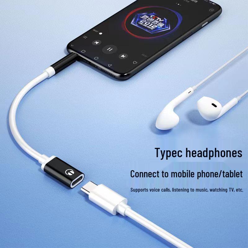 3.5mm Male to USB-C Female Flat Head to Round Head Earphone Adapter Cable