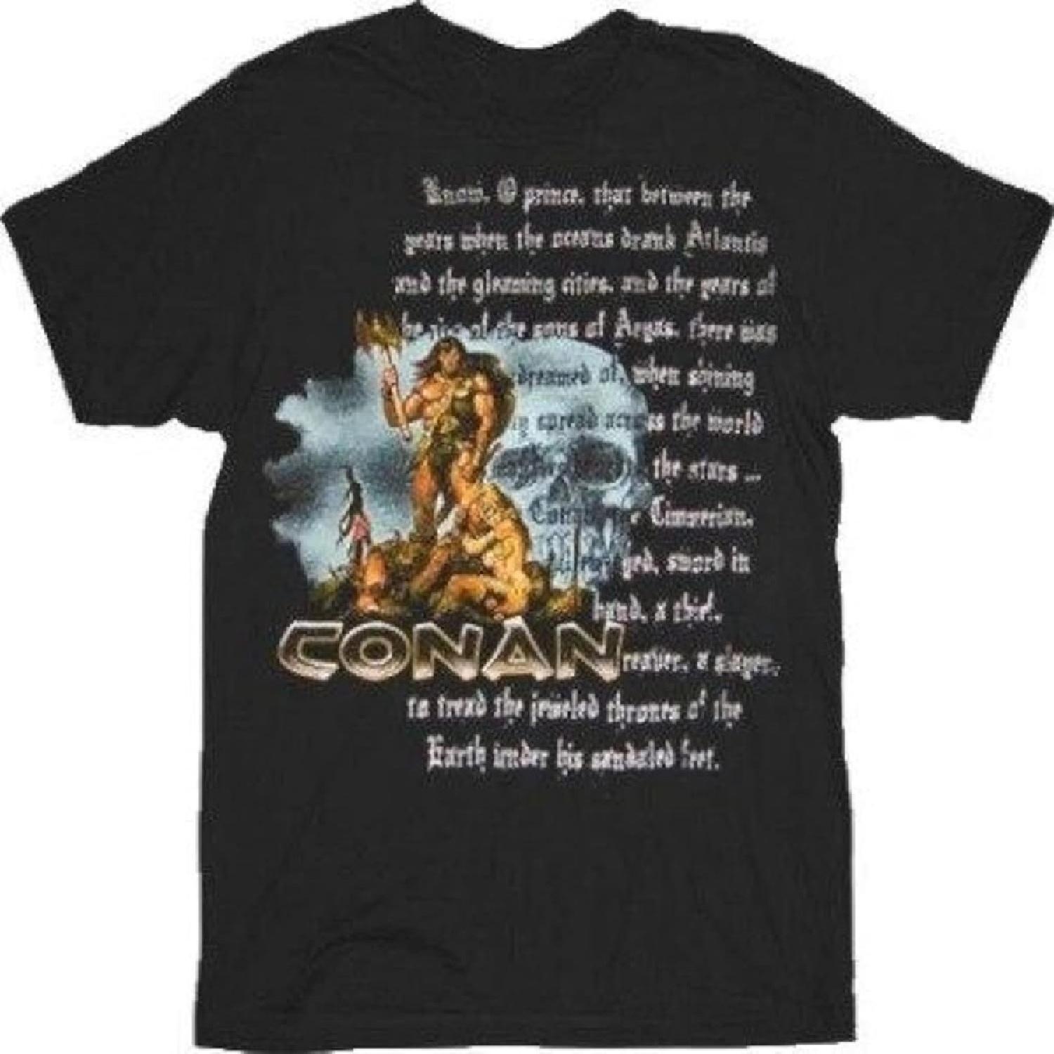 

Conan the Barbarian Silver Text Skull Black T-Shirt Tee S