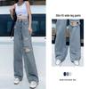 High-Waist Slim Ripped Jeans for Women - Versatile Summer 2022 Loose Wide-Leg Pants