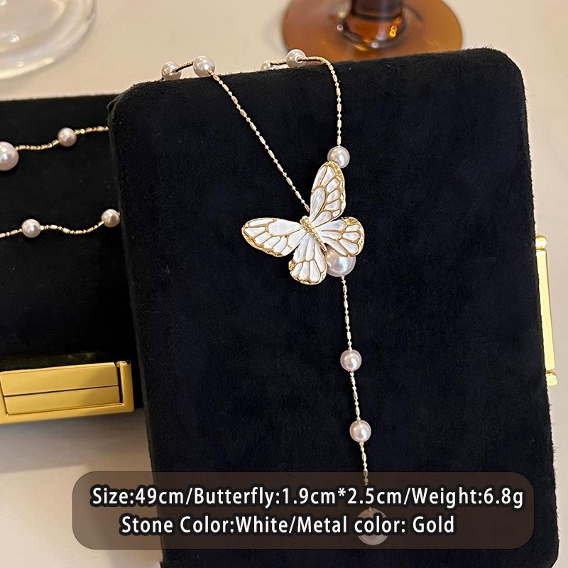 

French Elegant White Butterfly Pearl Chain Necklace 2026 New Design For Women s Sexy Collarbone Chain Trendy Jewelry Accessories