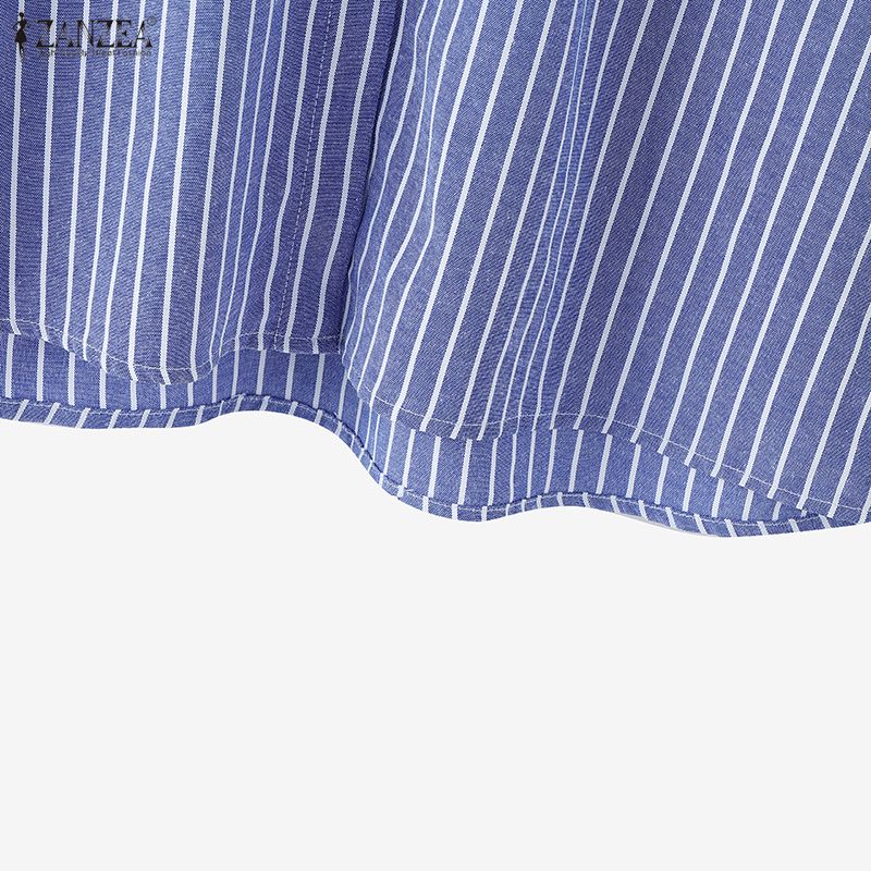 ZANZEA Women Casual Round Neck 3/4 Sleeve Loose Stripe Blouse