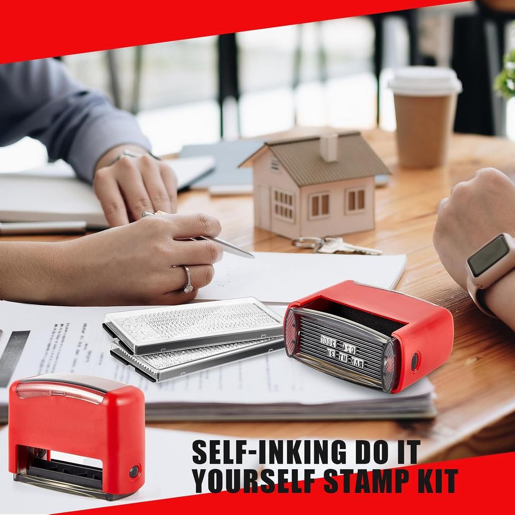 Fulmoon 2 Pieces Self Inking Rubber Stamp Personalized Do It Yourself 5 Lines Custom Message or Address Stamp Kit with Black Ink for Office Business