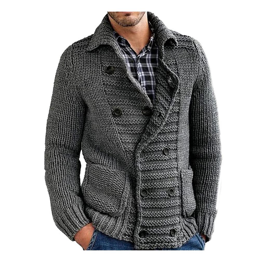 And Winter Men's Fashion Loose Cardigan Warm Lapel Hooded Jacket Sweater Knitted Coat