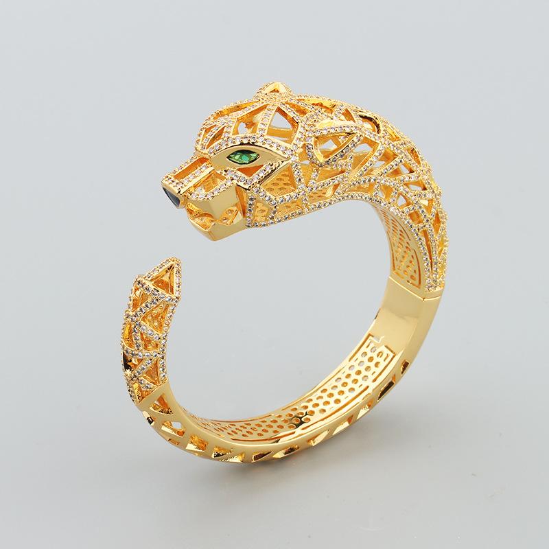 Brățară nouă la modă, exagerată, cu incrustații goale de leopard, cu deschidere la modă cu leopard