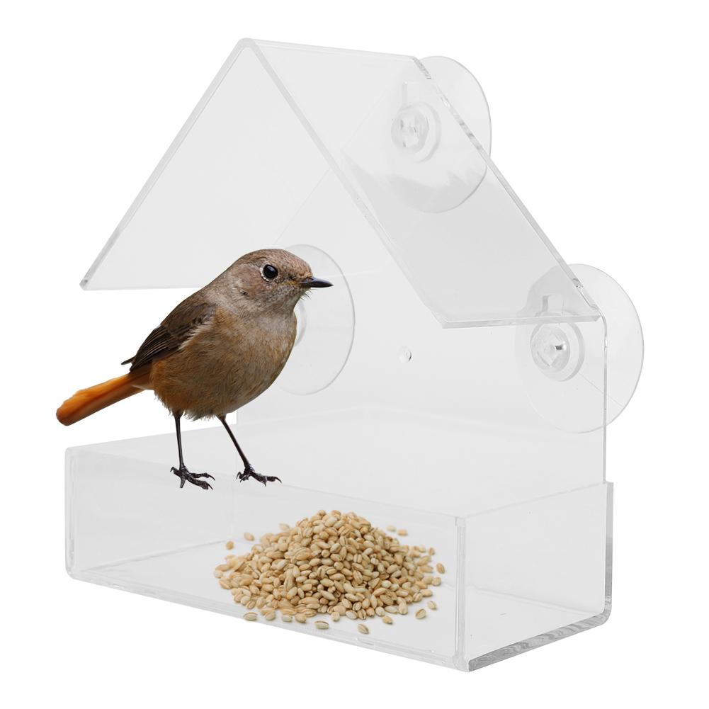 Indoor Outdoor Hanging Acrylic Pet Bird Feeder Feeding Tools for Garden Balcony Transparent