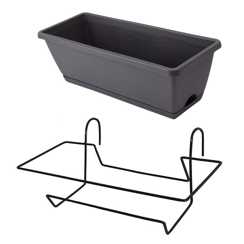 1 Set Balcony Plant Vegetable Flower Planter with Tray and Rack Plastic Garden Simple Rectangular Hanging Long Flower Pot Trough