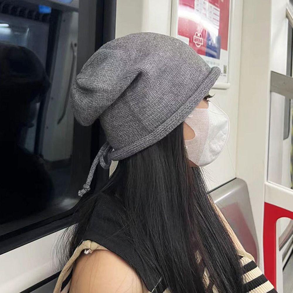 Ear Protection Knitted Baggy Beanie Hat Soft Winter Knitted Cap Solid Color Pullover Hat  Ladies
