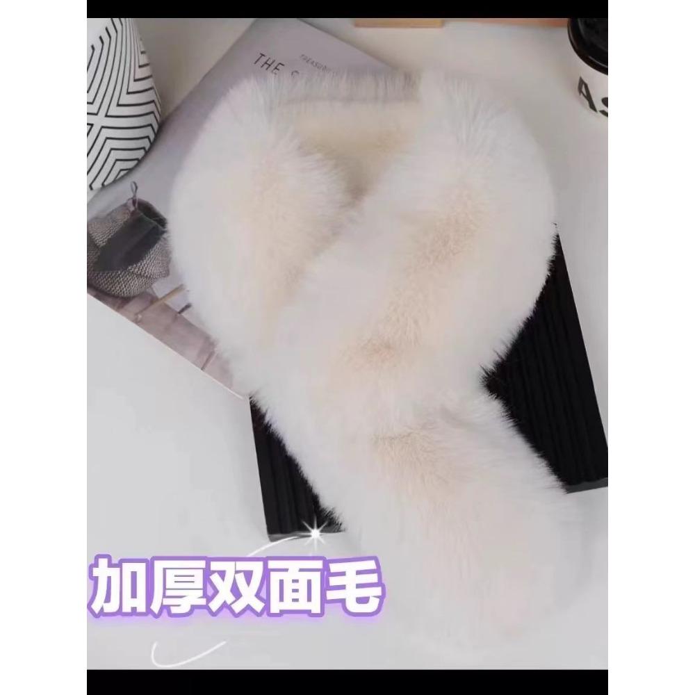 Double-sided Wool Scarf Thickened Imitation Fur Warm Scarf Fox Fur Collar Solid Color Versatile Winter Autumn and Winter