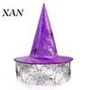 Pălărie de Vrăjitoare Neagră Pălărie de Vrăjitor de Halloween, Con Cosplay pentru Adulți Copii cu Pânză de Păianjen Decorativă Decor Stea, Recuzită Costum Petrecere Gotică, Trick or Treat