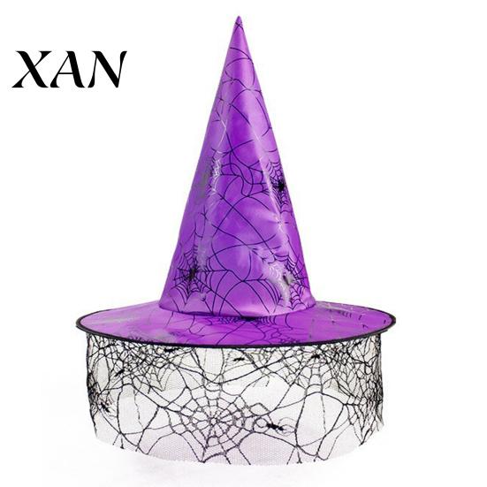 Pălărie de Vrăjitoare Neagră Pălărie de Vrăjitor de Halloween, Con Cosplay pentru Adulți Copii cu Pânză de Păianjen Decorativă Decor Stea, Recuzită Costum Petrecere Gotică, Trick or Treat