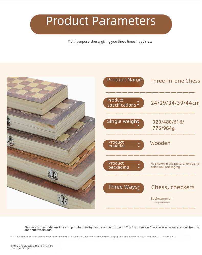 Set de joc pliabil din lemn 3-în-1 Șah, Cărți și Puzzle - Jucărie portabilă de strategie