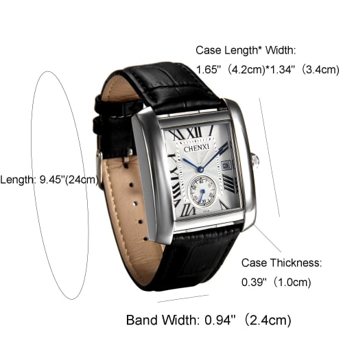 Lancardo Men's Waterproof Watch with Japanese Quartz Movement, Leather Strap, Analog Display, Square Face, Roman Dial, Simple Design, Black, Antique S