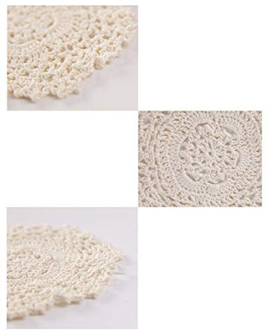 Kouso 10 Coasters, Antique Lace Style, Country Style, Blanche Doily, Beige, Cotton Crochet, Hand-Knitted, Absorbent, Washable (Pack of 10)