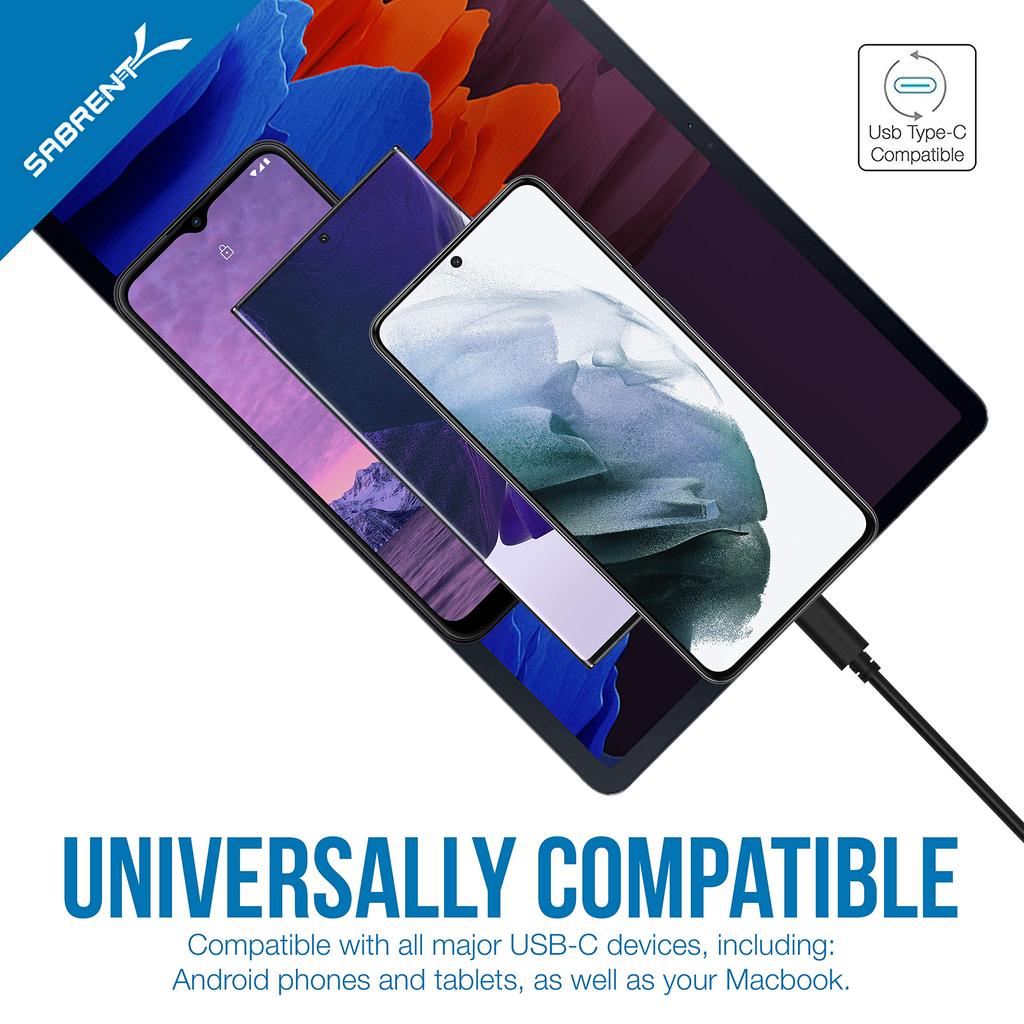 SABRENT of 22AWG Premium and USB A Transfer Cable Cord 182 cm Black [Set 6] USB-C 2.0 Charging/Data (CB-C6X6)