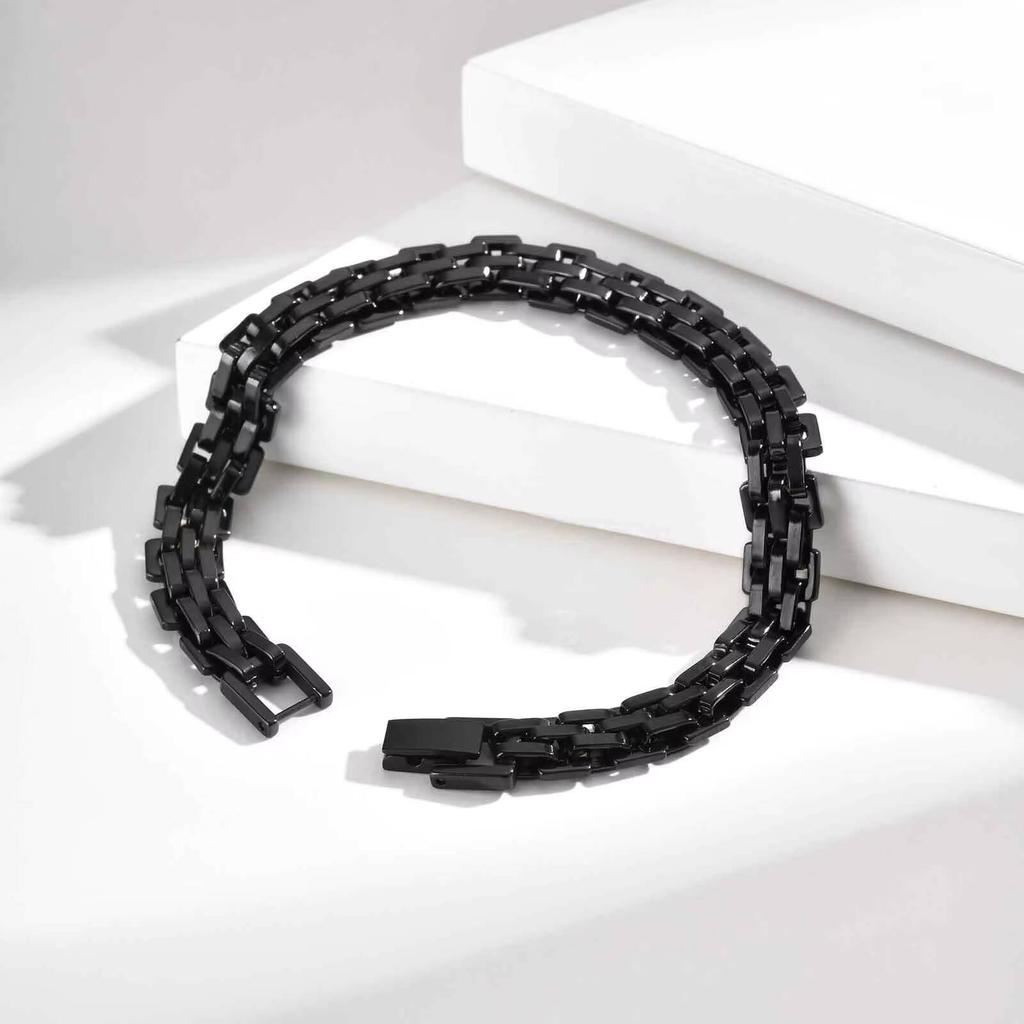 Vnox 8.7mm Stainless Steel Strap Chain Bracelet for Men, Adjustable Jewelry Clasp Wristband, Punk Style Gifts for Birthday Party