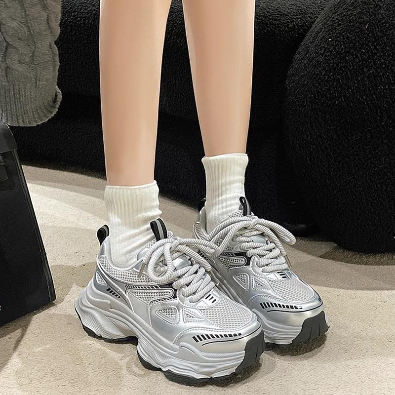 Black Dad Shoes Women's 2025 New Spring and Autumn Double Mesh Women's Shoes Versatile Platform Casual Sports Shoes