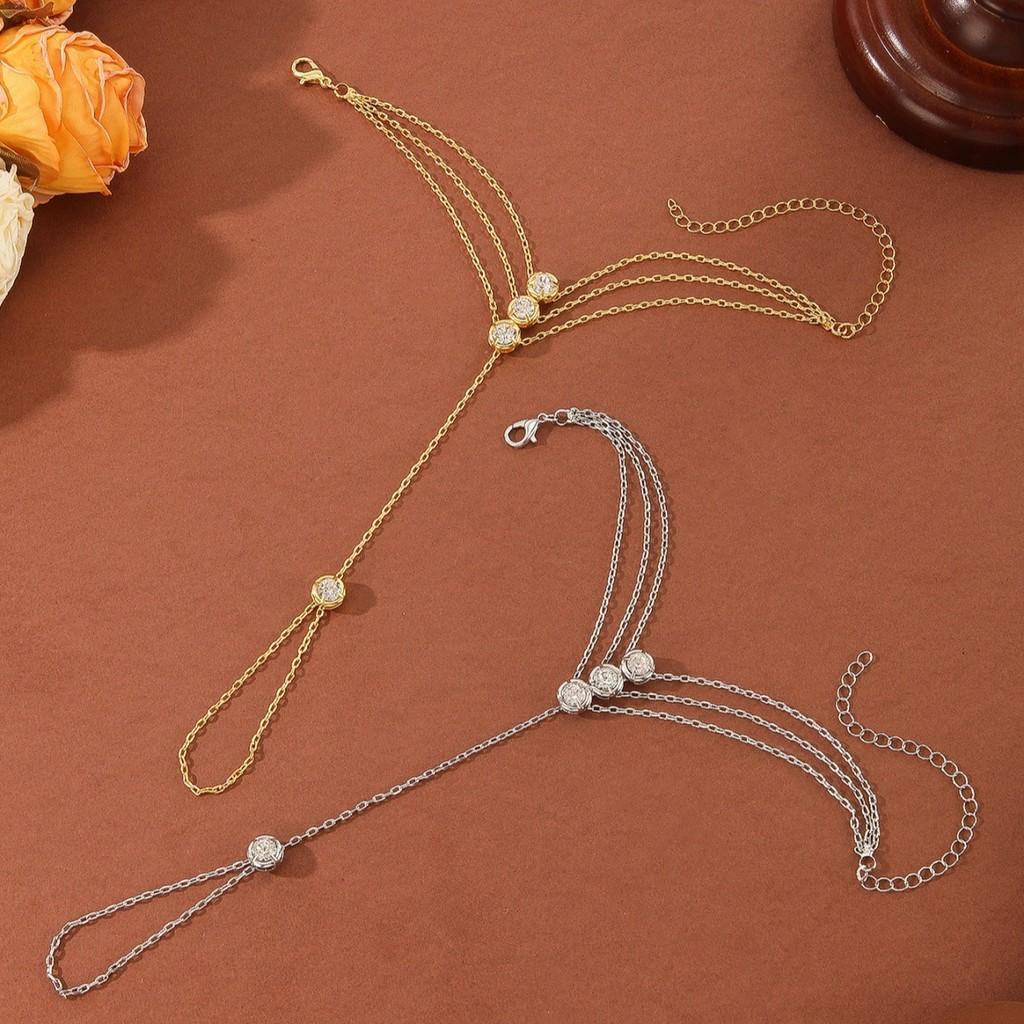 Womens Jewelry Water Drilling Zirconic Ring Hand Chain For Party And Gift