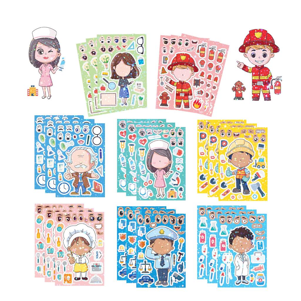 8PCS/Set DIY Stickers Puzzle Face Changing Stickers Animal Assemble Game Montessori Cognition Educational Toys For Children Kids