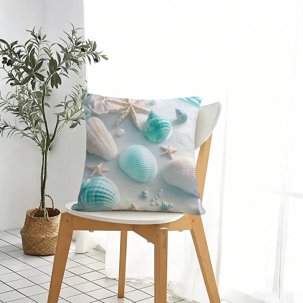 Fresh Ocean Shells Pillow Case Square DoubleSided Sofa Cushion Cover Bedroom Bedside Pillow Gift