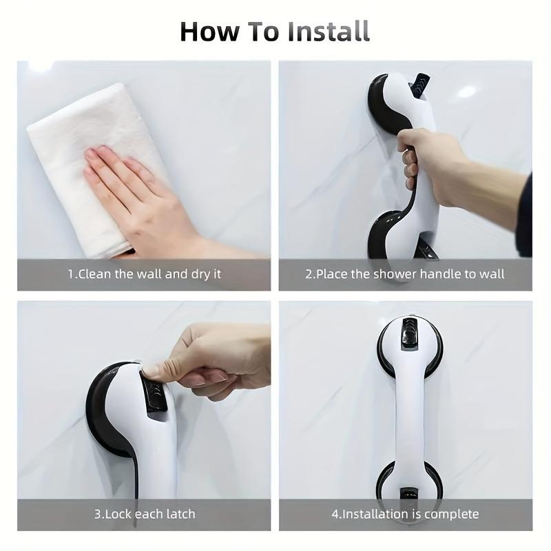 2-piece Set of 12 Inch Shower Safety Handles with Strong Suction Cups - Anti Slip Auxiliary Handles for Elderly, Bench, and Chair Support