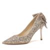 819-10 High Heels Women's Spring 2025 New Pointed Crystal Wedding Shoes Sequined Bow Stiletto Shoes