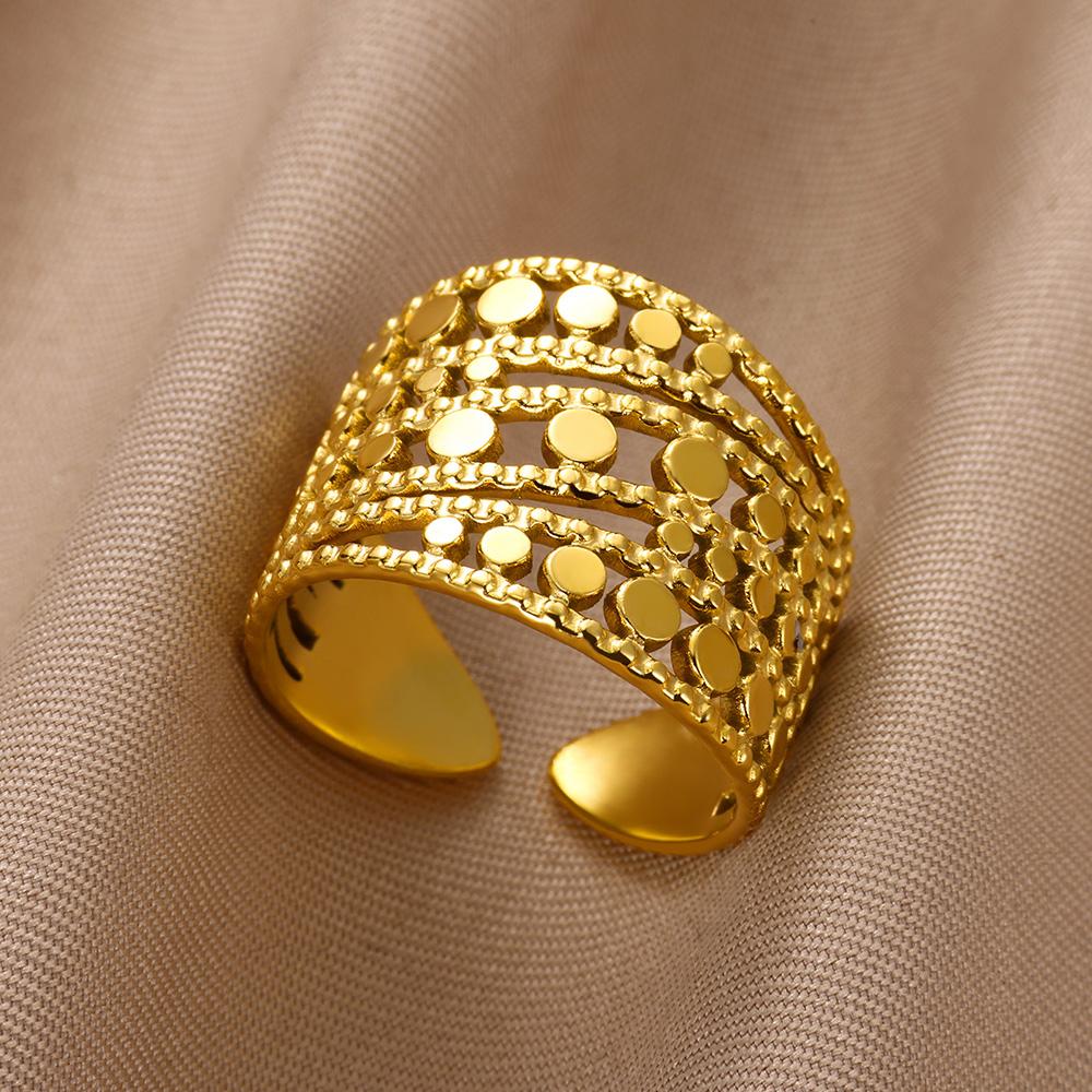 Stainless Steel Chunky Wide Rings For Women Vintage Gold Color Geometric Open Finger Ring Fashion Minimalist Jewelry Gift Femme