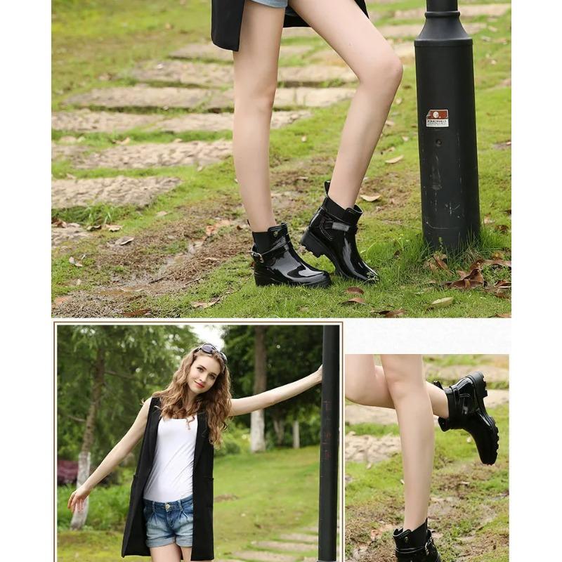 Rain Boots Women Ankle Bootie Waterproof Rubber Walking Shoes Girls Fashion Ladies Winter Shoes Outdoor Day